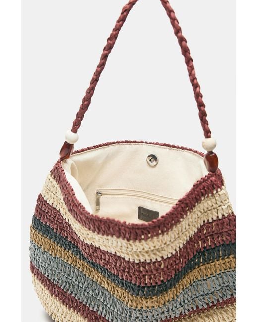 Pull&Bear Gray Striped Woven Tote Bag