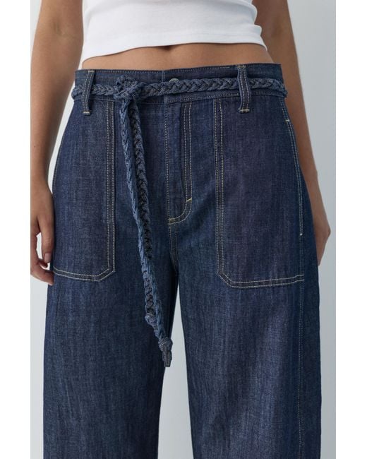 Pull&Bear Blue Balloon Jeans With Drawstring