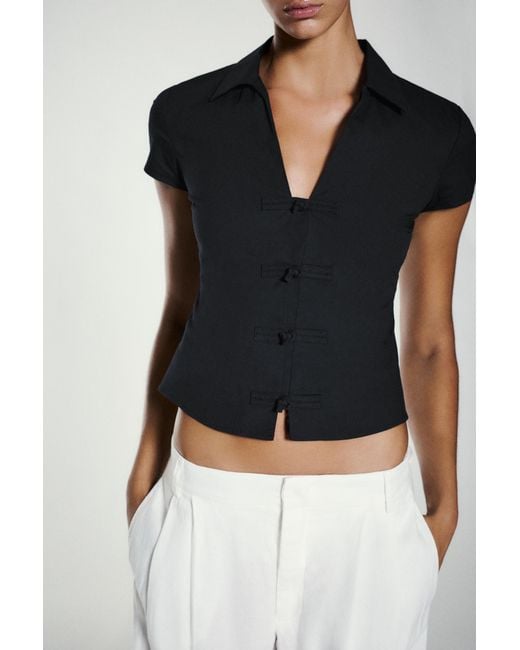 Pull&Bear Black Fitted Toggle Shirt