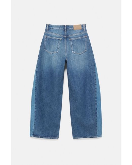 Pull&Bear Blue Patchwork Barrel Jeans