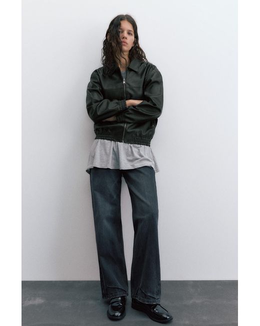 Pull&Bear Blue Dad Fit Leather Effect Jacket