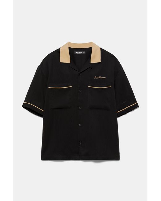 Pull&Bear Black Bowling Short Sleeve Shirt for men