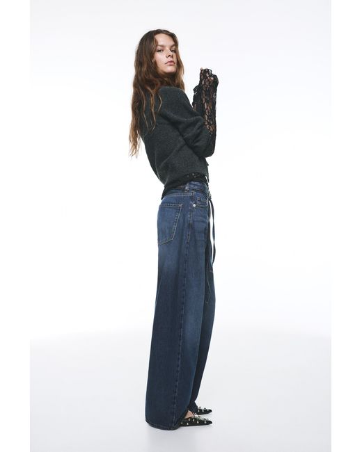 Pull&Bear Blue Baggy Jeans With Drawstring