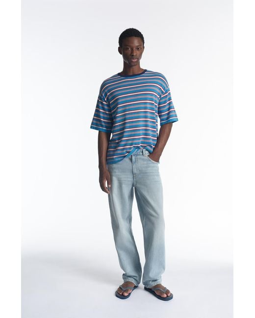 Pull&Bear Blue Striped Knit T-Shirt for men