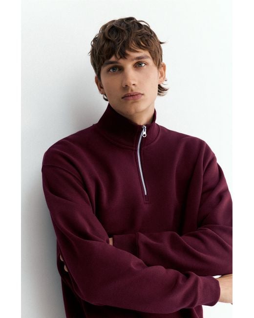 Pull&Bear Sweater Met Ritskraag in het Red voor heren