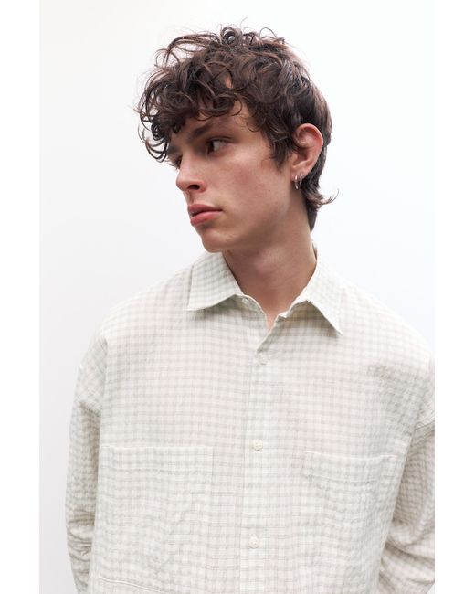 Pull&Bear White Long Sleeve Shirt With Pockets for men