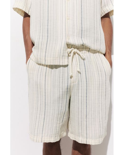Pull&Bear Natural Striped Jogger Bermuda Shorts for men