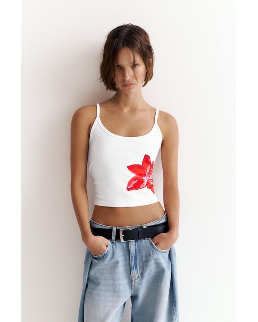 Pull&Bear Natural Hibiscus Flower Strappy Top