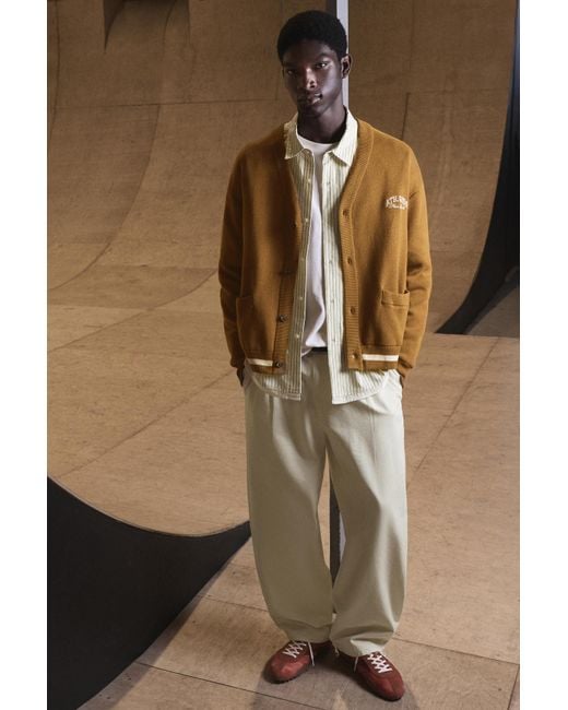 Pull&Bear Natural Embroidered Varsity Cardigan for men