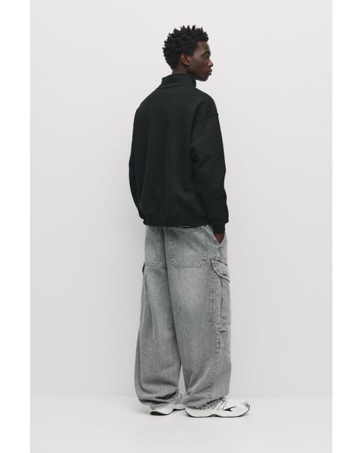 Pull&Bear Basic Sweater Met Ritskraag in het Black voor heren