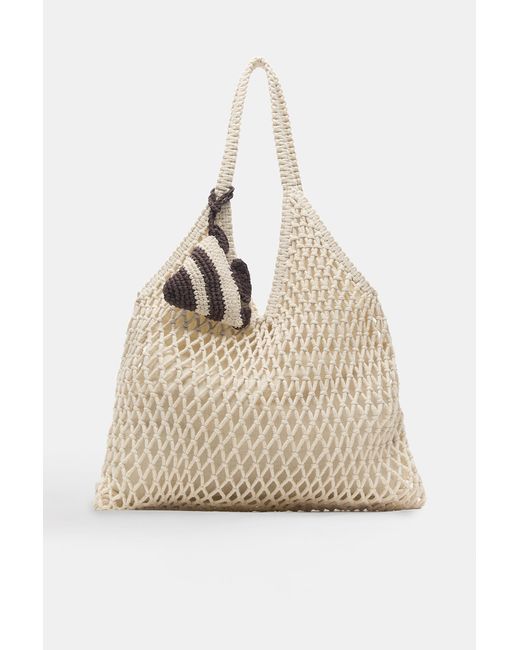 Pull&Bear Brown Embellished Macramé Tote Bag