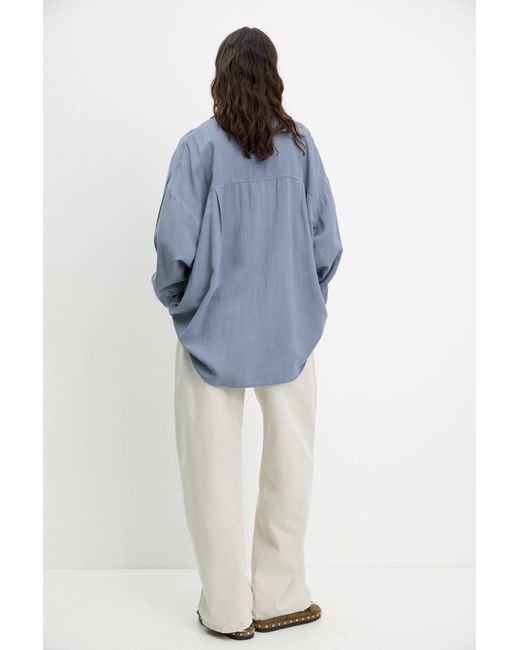 Pull&Bear Blue Rustikales Oversize-Hemd
