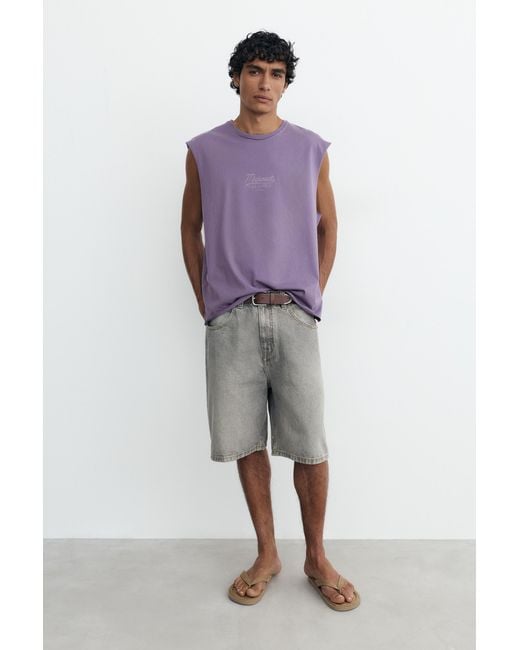 Pull&Bear Purple Midwest Graphic Tank Top for men