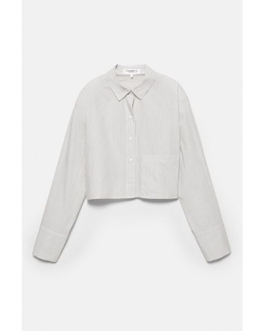 Pull&Bear White Gestreiftes Cropped-Hemd Mit Tasche