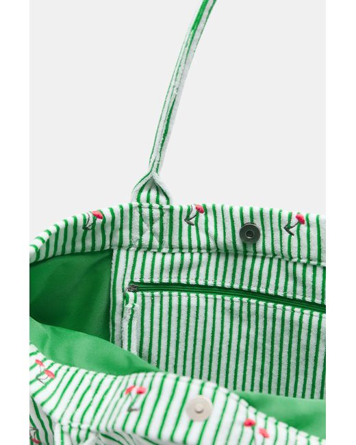 Pull&Bear Green Striped Towel-Effect Tote Bag