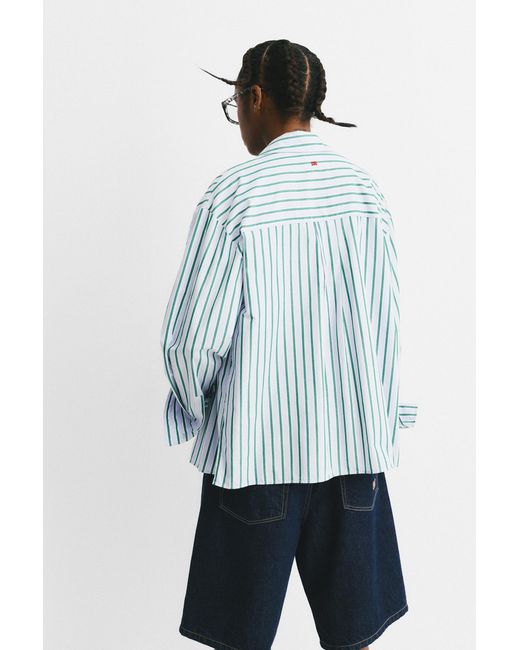 Pull&Bear White Langarmhemd Mit Streifen