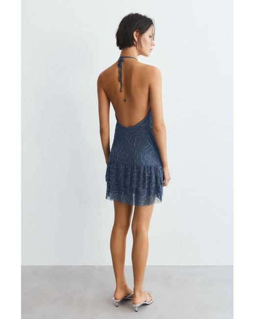 Pull&Bear Blue Short Halter Beaded Dress