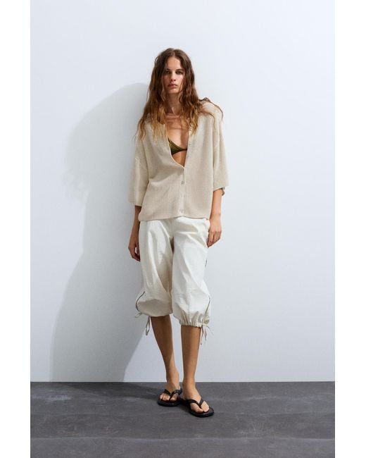 Pull&Bear Natural Short Sleeve Buttoned Cardigan