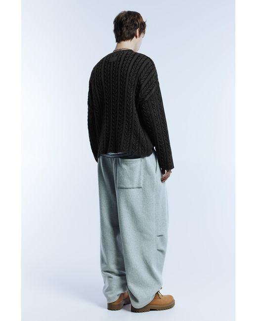 Pull&Bear Black Acid Wash Cable-Knit Sweater for men