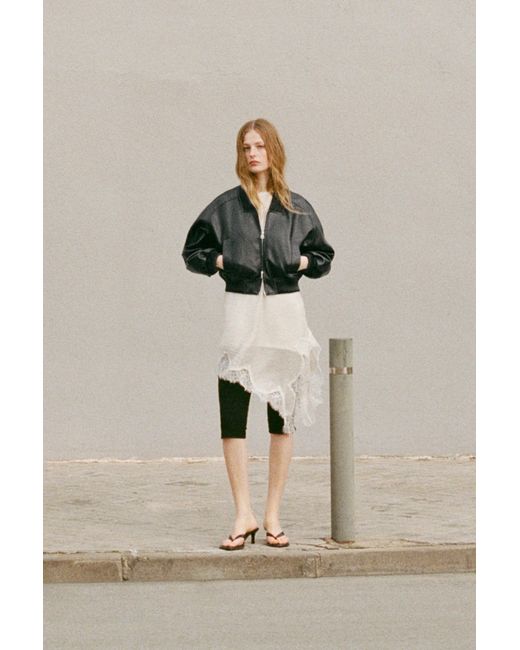 Pull&Bear Bomberjack Met Leereffect in het Black