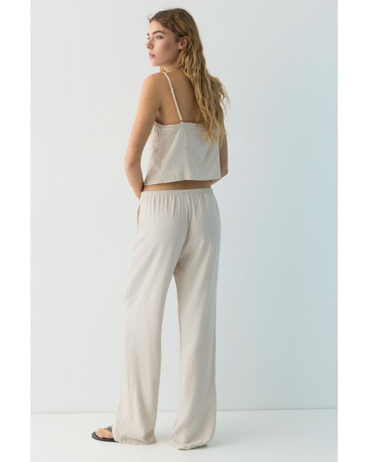 Pull&Bear White Linen Blend Jogger Trousers