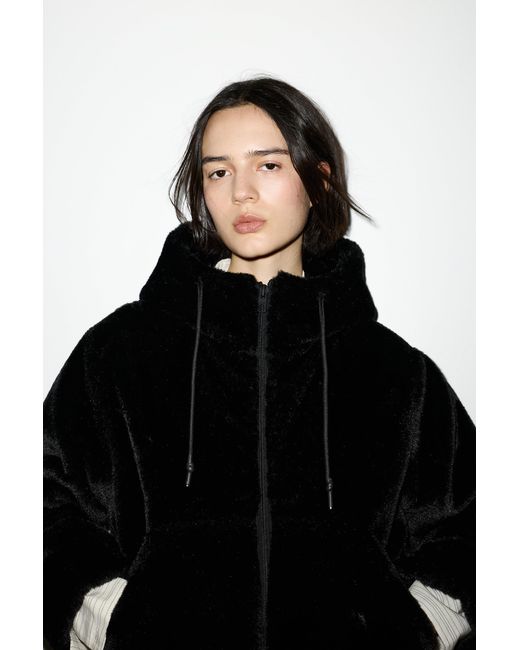 Pull&Bear Black Faux Fur Hooded Jacket