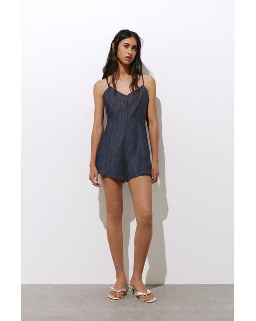 Pull&Bear Brown Denim Playsuit With Straps