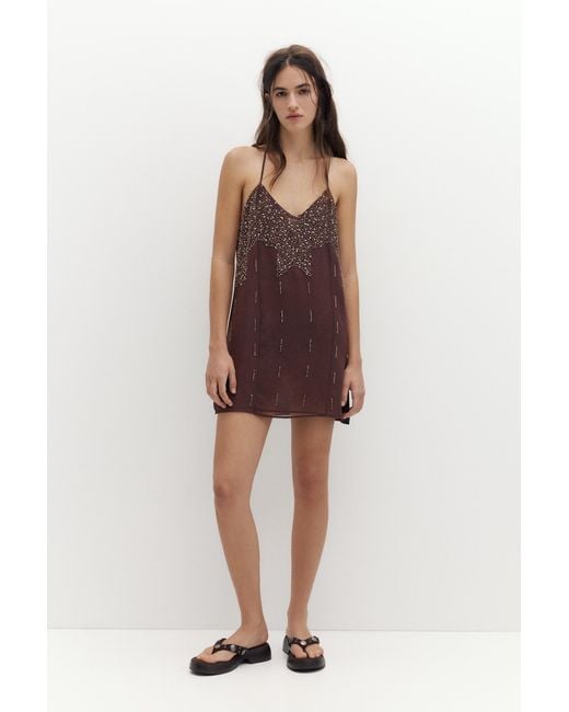 Pull&Bear Brown Sequin Strappy Dress