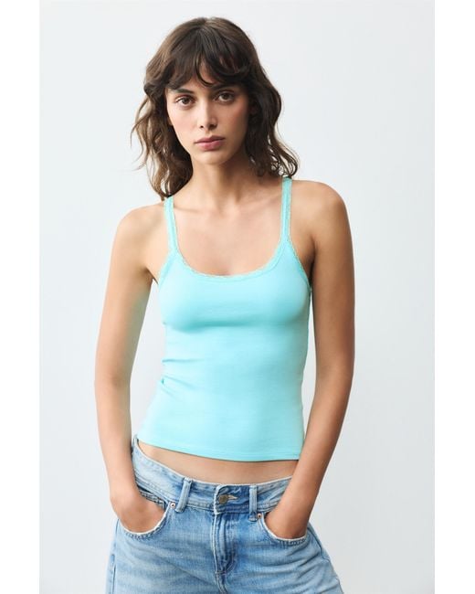 Pull&Bear Blue Lace-Trim Tank Top