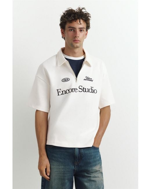 Polo Interlock Graphique Zippé Pull&Bear pour homme en coloris White