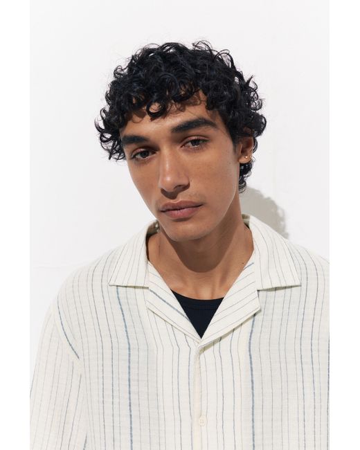 Pull&Bear White Short Sleeve Striped Crepe Shirt for men