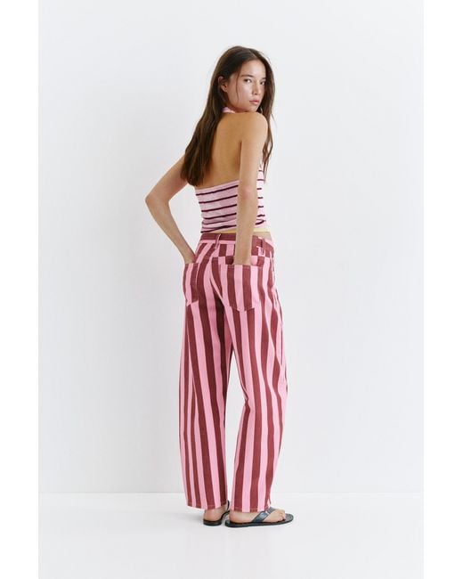 Pull&Bear Red Striped Barrel Jeans