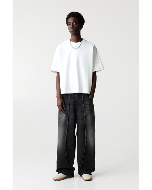 Pull&Bear White Stwd Baggy Jeans With Fringing for men