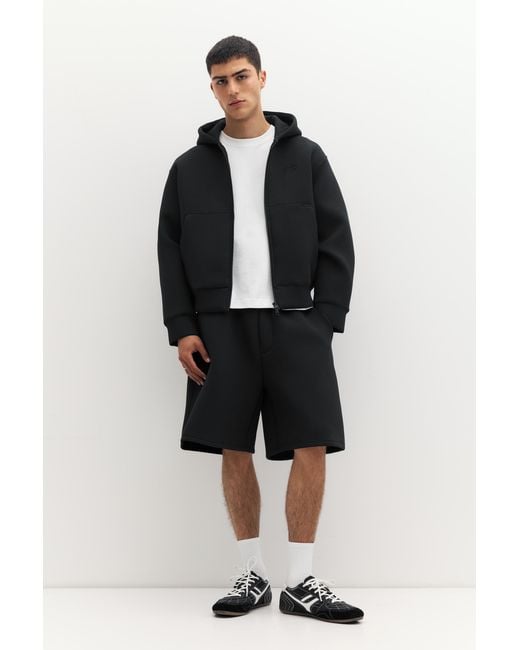 Pull&Bear Black Neoprene-Effect Hoodie for men