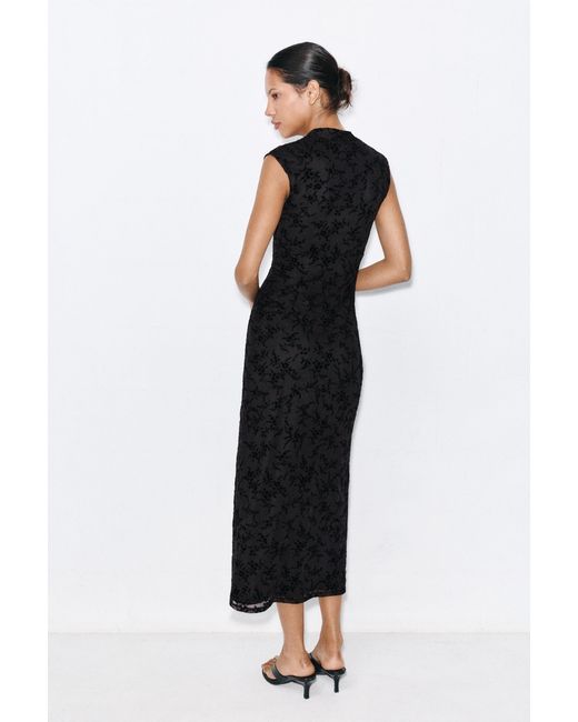Pull&Bear Black Stand Collar Midi Dress With Frog Fastenings