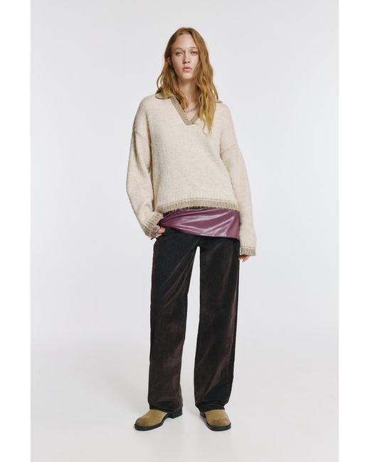 Pull&Bear Natural Polo Collar Sweater