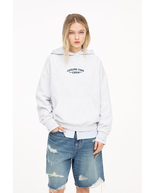 Pull&Bear White Leisure Time Crew Hoodie