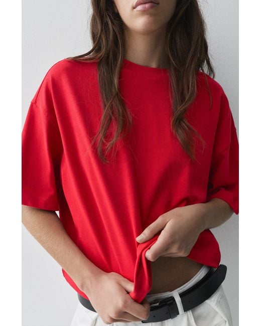 Pull&Bear Red Boxy Fit Short Sleeve T-Shirt