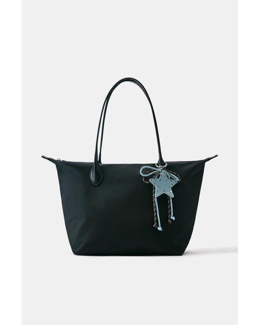Pull&Bear Black Embellished Nylon Tote Bag