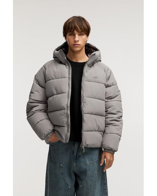 Pull&Bear Gray Hooded Stwd Puffer Jacket for men