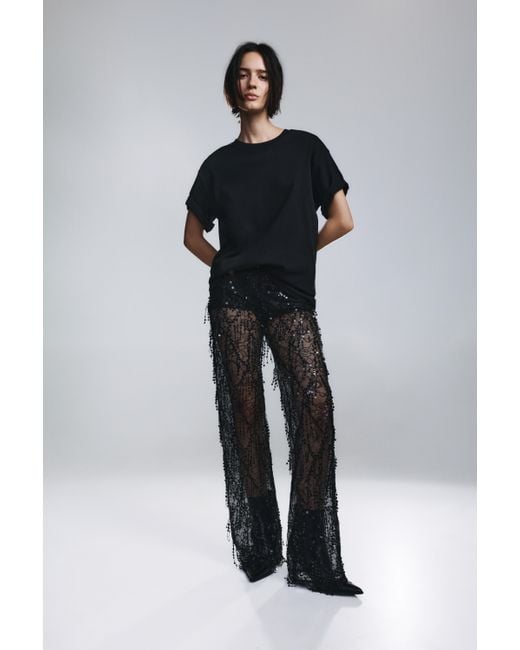 Pull&Bear Black Lace Sequin Flared Trousers