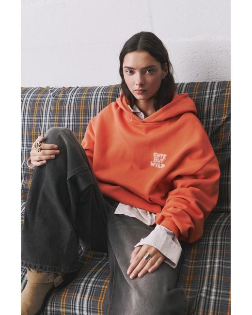 Pull&Bear Orange Hoodie With Spray-Effect Text