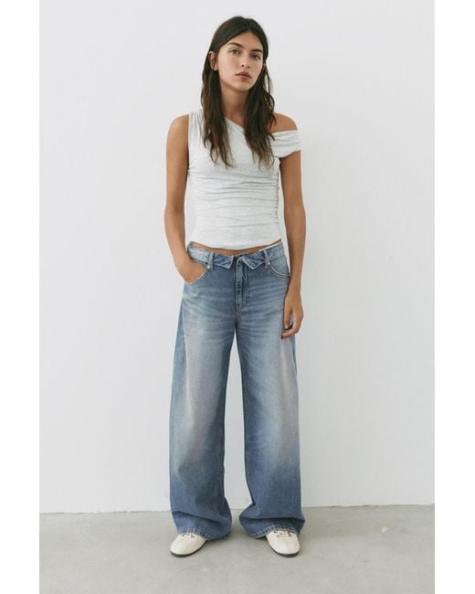 Pull&Bear Blue Relaxed Baggy Jeans With Turned-Down Waist