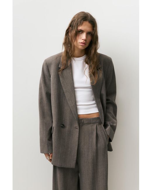 Pull&Bear Brown Striped Double-Breasted Blazer