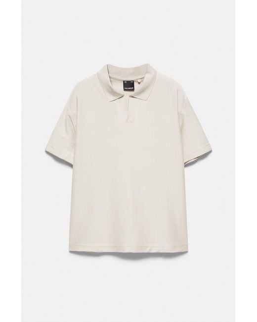 Pull&Bear White Textured Short Sleeve Polo Shirt for men