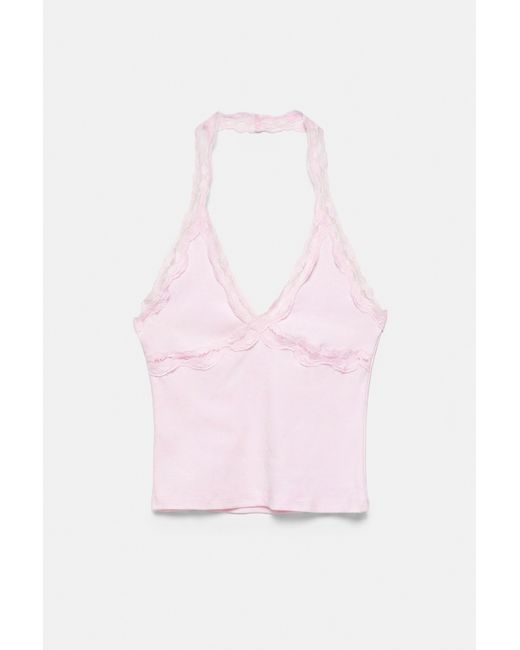Pull&Bear White Lace-Trimmed Halter Top