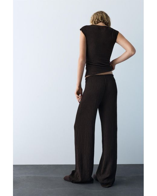 Pull&Bear Gray Wide-Leg Crepe Trousers