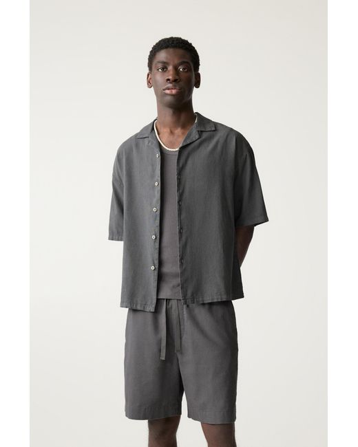 Pull&Bear Gray Linen Blend Short Sleeve Shirt for men
