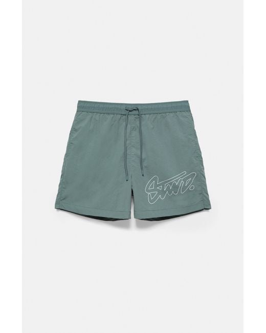 Pull&Bear Green Stwd Board Shorts for men