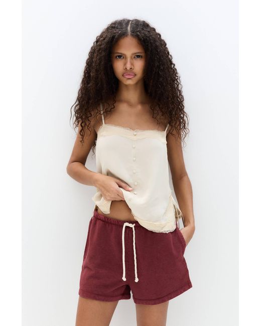 Pull&Bear Red Tracksuit Bermuda Shorts With Contrast Drawstring